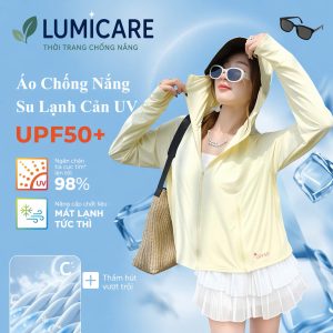 Áo chống nắng Lumicare UPF 50+ giúp chống tia UV hiệu quả, chất liệu su lạnh thoáng mát, thiết kế hiện đại phù hợp cho mọi hoạt động ngoài trời.