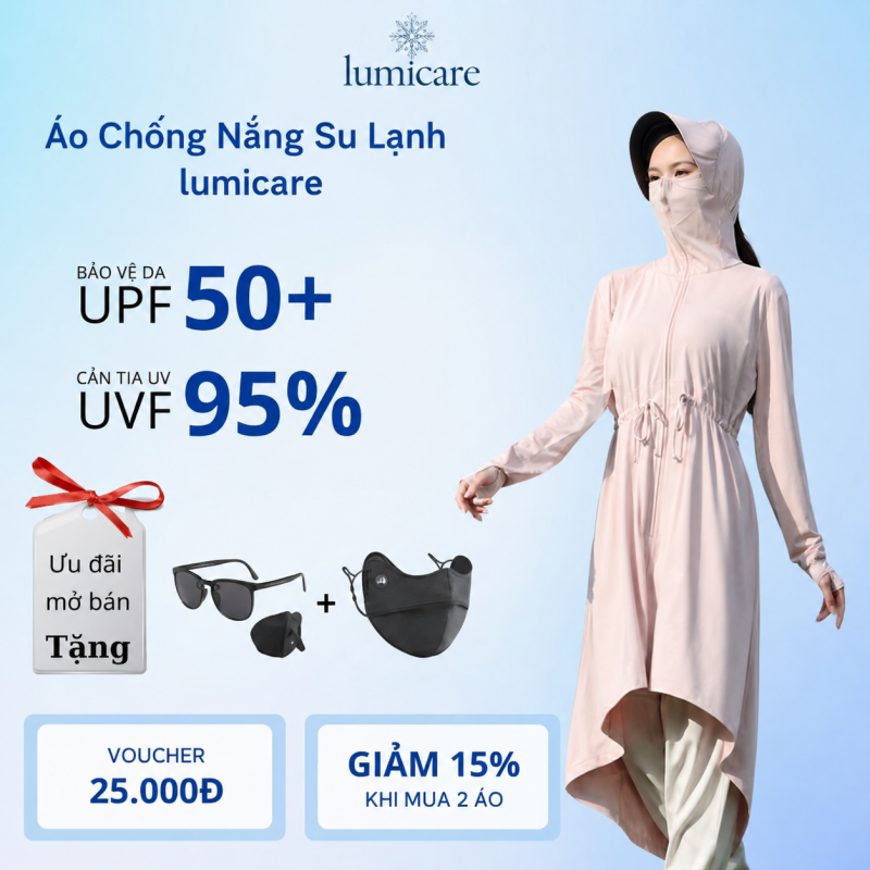 Áo chống nắng UPF 50+ Lumicare giúp bảo vệ da