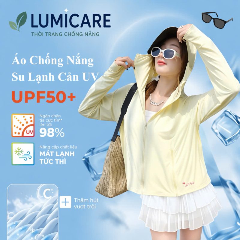 Áo chống nắng su lạnh cản UV UPF 50+ Lumicare giúp chống tia UV hiệu quả, thoáng mát, mềm mại và bảo vệ làn da tối ưu trong mùa hè.